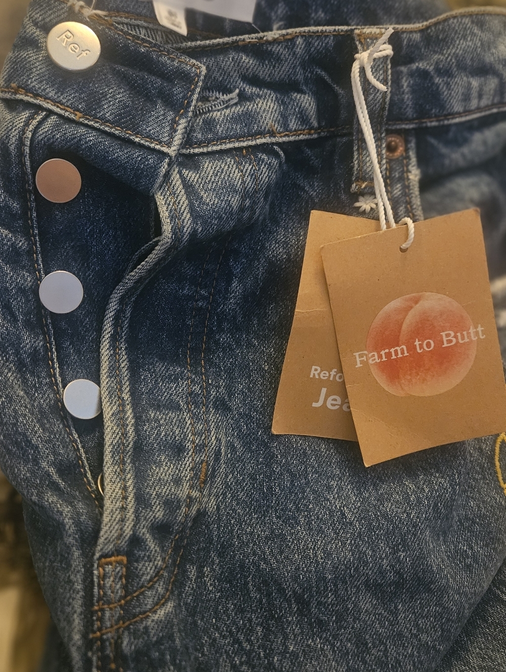 Reformation Blue Straight-Leg Jeans with Yellow & Green Embroidery Juno Size 31 - Picture 10 of 16